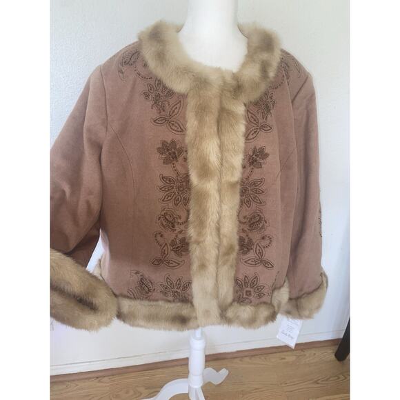 Pamela McCoy New Wool Cashmere Blend Faux Fur Jacket Tan 1X 2X Read Measurements - Picture 2 of 11
